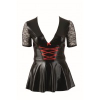 Cottelli Plus Size - fényes ruha piros fűzővel (fekete) 12862 termék bemutató kép