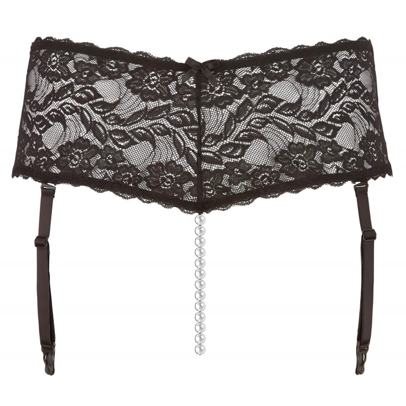 Cottelli Plus Size - harisnyatartós csipke alsó gyöngysorral (fekete) 106976 termék bemutató kép