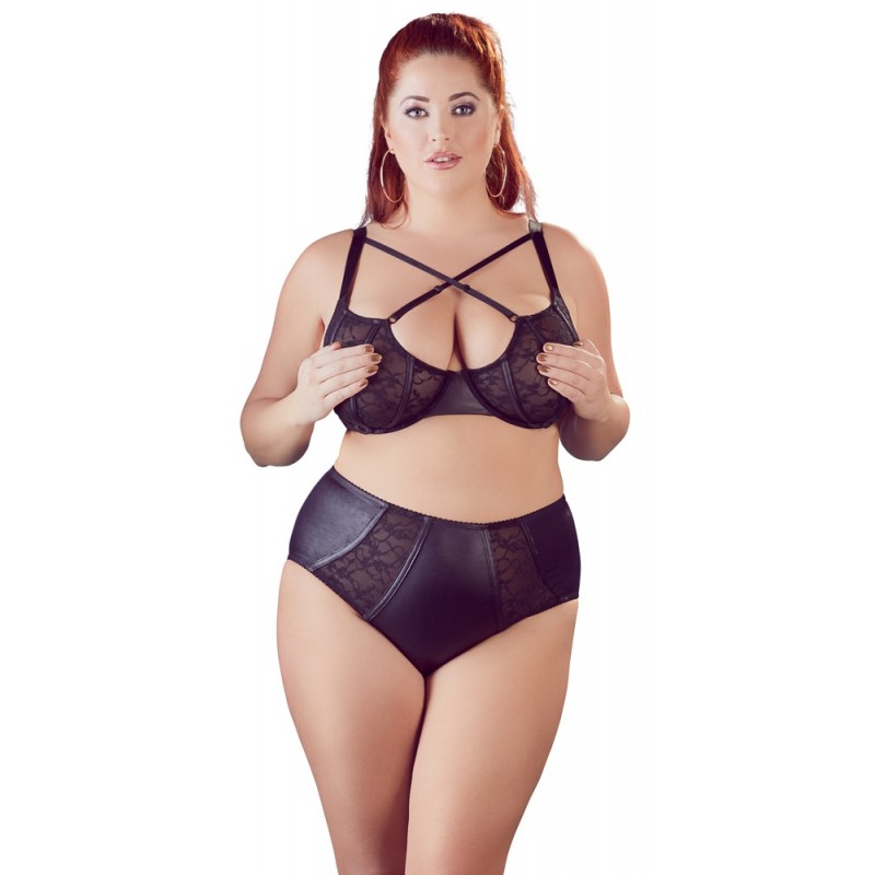 Cottelli Plus Size - keresztpántos melltartó és bugyi (fekete) 30200 termék bemutató kép