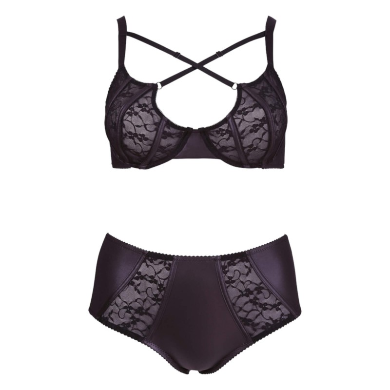 Cottelli Plus Size - keresztpántos melltartó és bugyi (fekete) 92886 termék bemutató kép