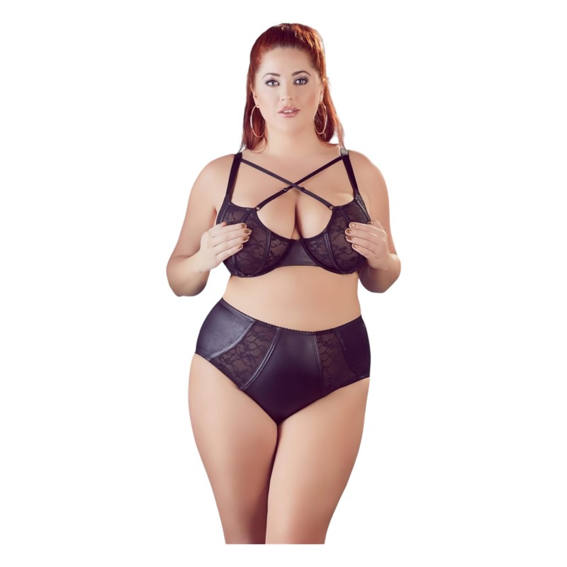 Cottelli Plus Size - keresztpántos melltartó és bugyi (fekete) 110721 termék bemutató kép