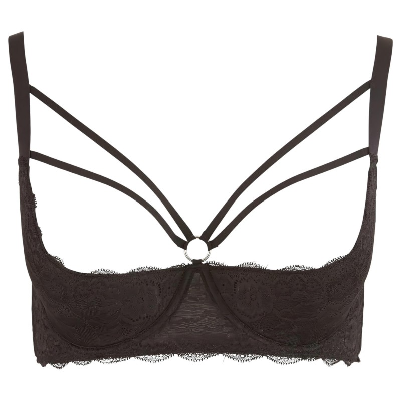 Cottelli Plus Size - pántos, gyűrűs push-up melltartó (fekete) 140903 termék bemutató kép