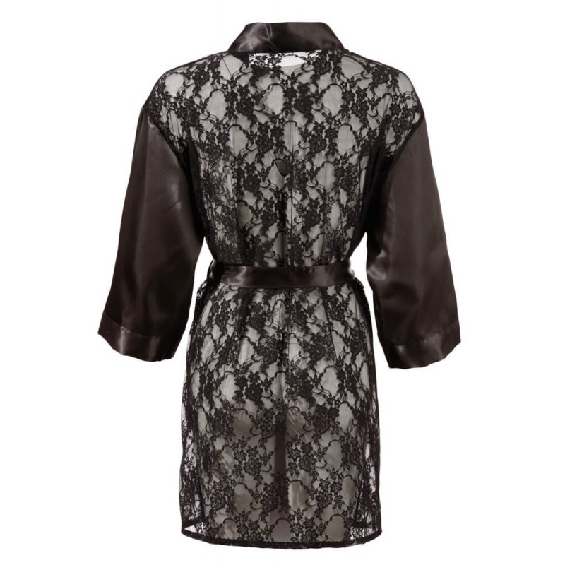 Cottelli - szatén-csipke, rövid kimonó (fekete) 9307 termék bemutató kép