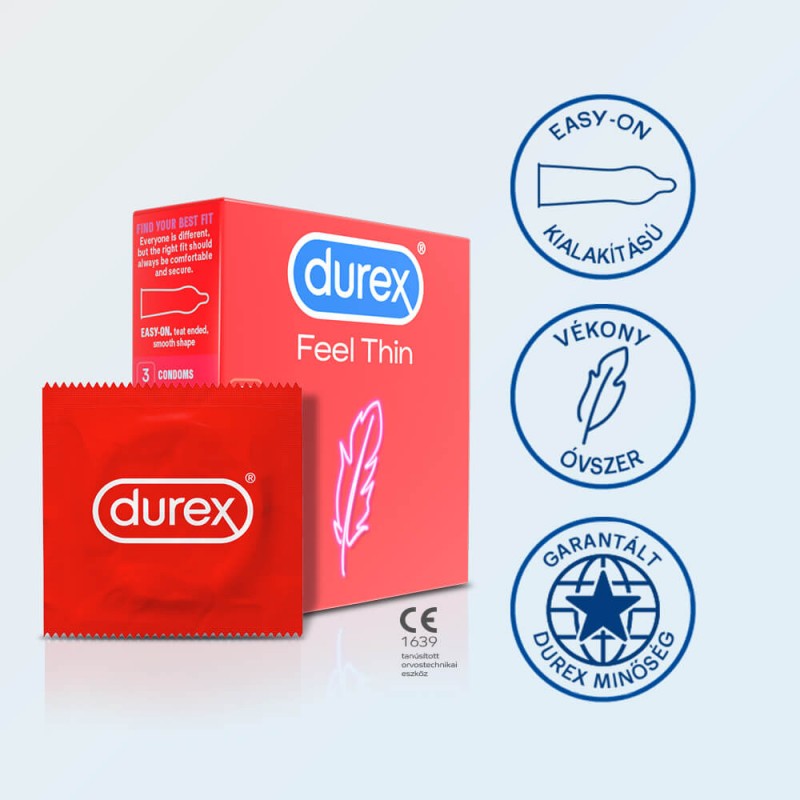 Durex Feel Thin - élethű érzés óvszer (3 db) 49478 termék bemutató kép