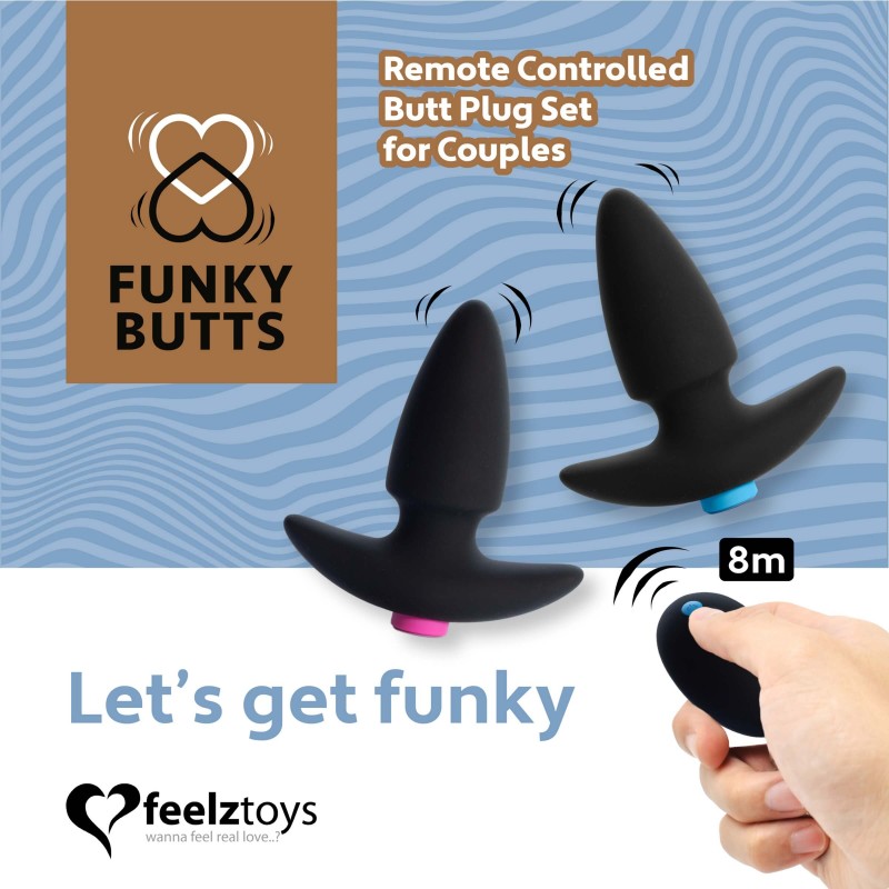 FEELZTOYS Funkybutts - akkus, rádiós anál vibrátor szett - (fekete) - 46486 termék bemutató kép
