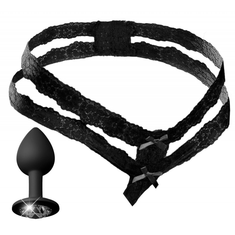 HOOKUP Diamond Plug - csipke alsó anál dildóval (fekete) 47217 termék bemutató kép