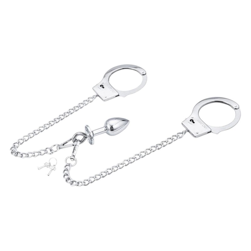 LateToBed BDSM - bilincsek anál pluggal (ezüst) 93639 termék bemutató kép