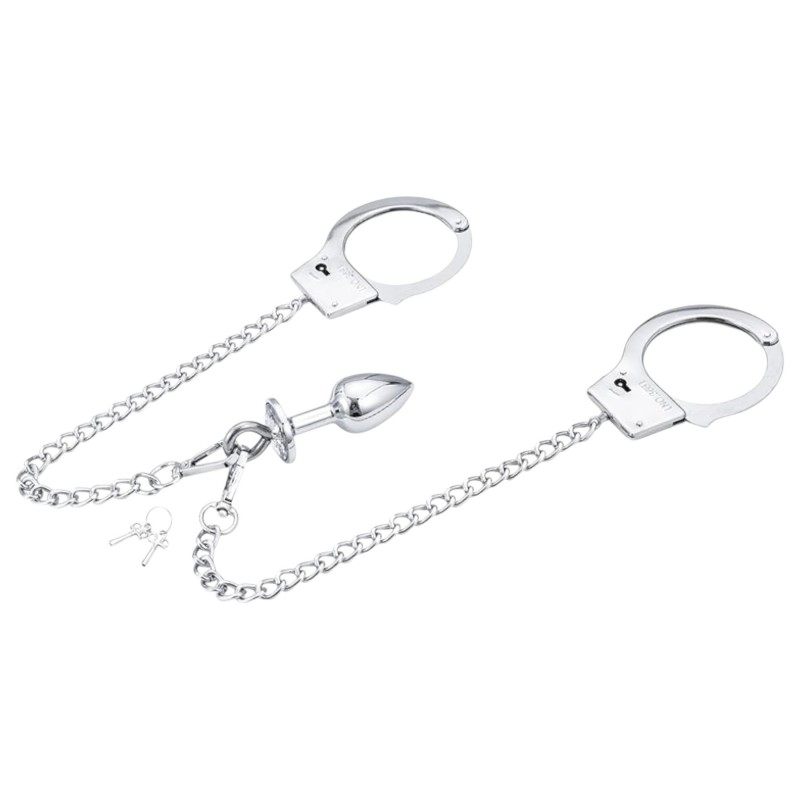 LateToBed BDSM - bilincsek anál pluggal (ezüst) 99489 termék bemutató kép