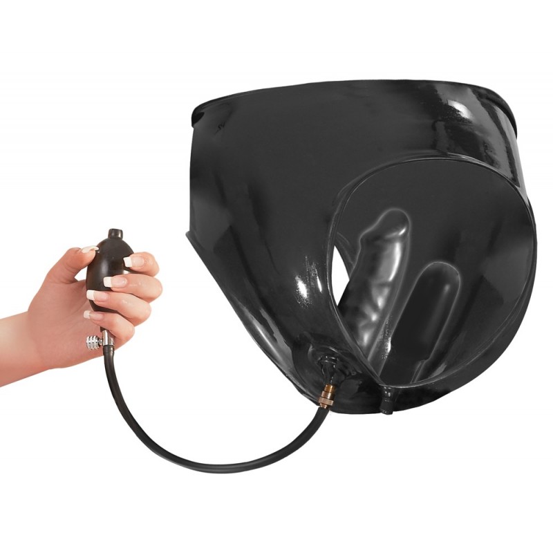 LATEX - női bugyi 2db pumpálható belső dildóval (fekete) 79613 termék bemutató kép