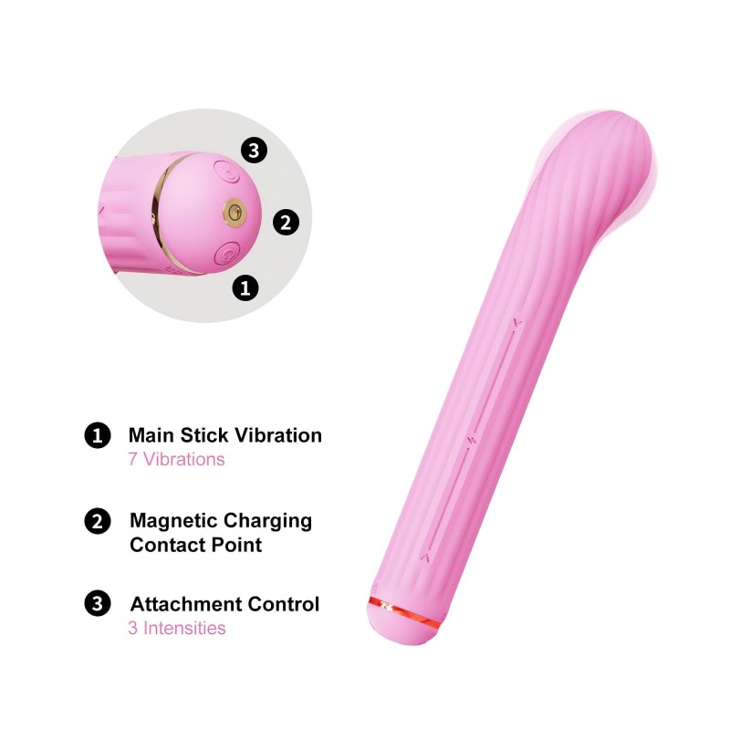 Magic Stick - vibrátor, cserélhető feltétekkel (pink) 111944 termék bemutató kép