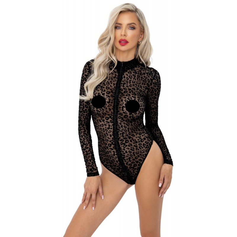 Noir - leopárd mintás, hosszúujjú body (fekete) 75015 termék bemutató kép