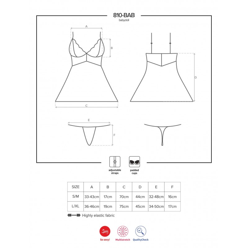 Obsessive 810-BAB-2 - csipkés babydoll tangával (fehér) 21811 termék bemutató kép