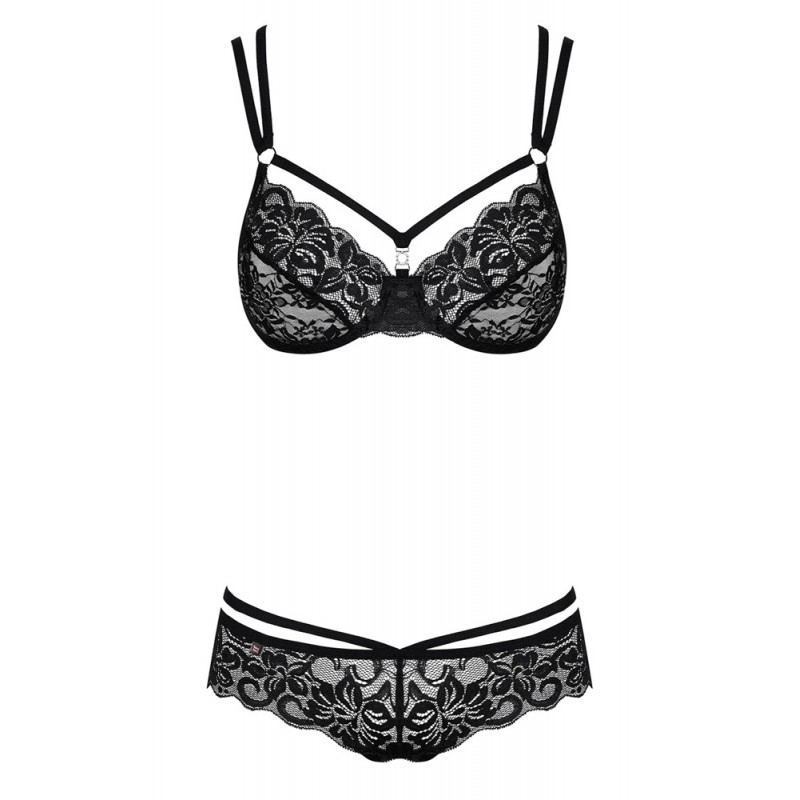 Obsessive 860-SET-1 - pántos rózsás csipke melltartó szett (fekete) 36534 termék bemutató kép