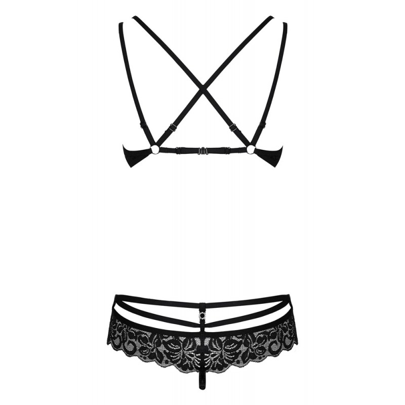 Obsessive 860-SET-1 - pántos rózsás csipke melltartó szett (fekete) 36537 termék bemutató kép