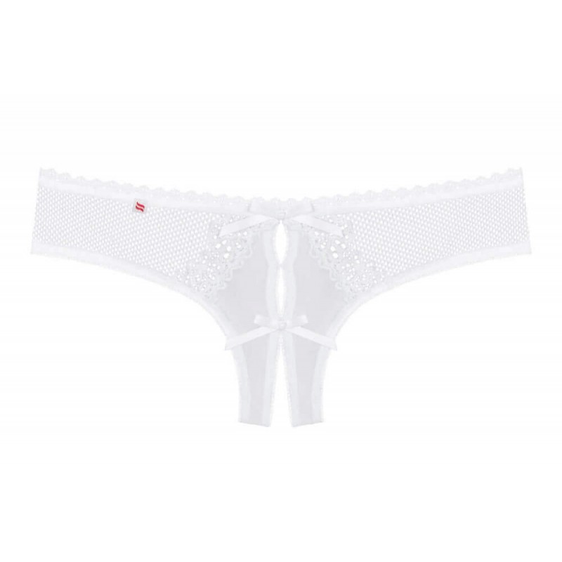 Obsessive Alabastra - virágos, masnis nyitott női tanga - fehér 65249 termék bemutató kép