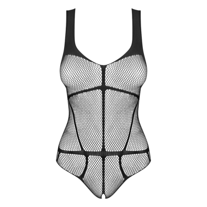 Obsessive B336 - átlátszó, nyitott necc body (fekete) - S-L 89890 termék bemutató kép