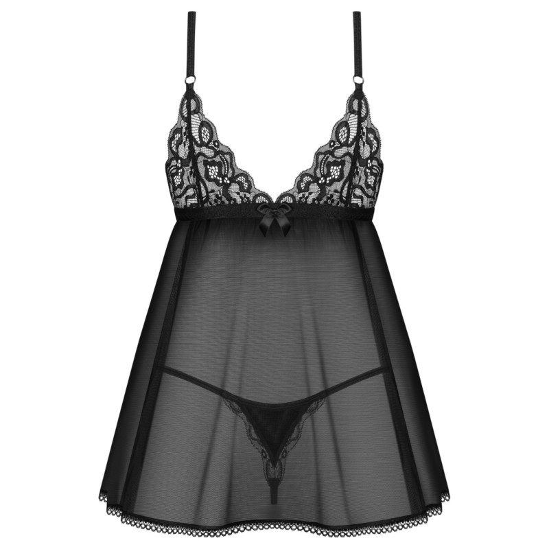 Obsessive Blomentis - csipkés babydoll szett (fekete) 126863 termék bemutató kép