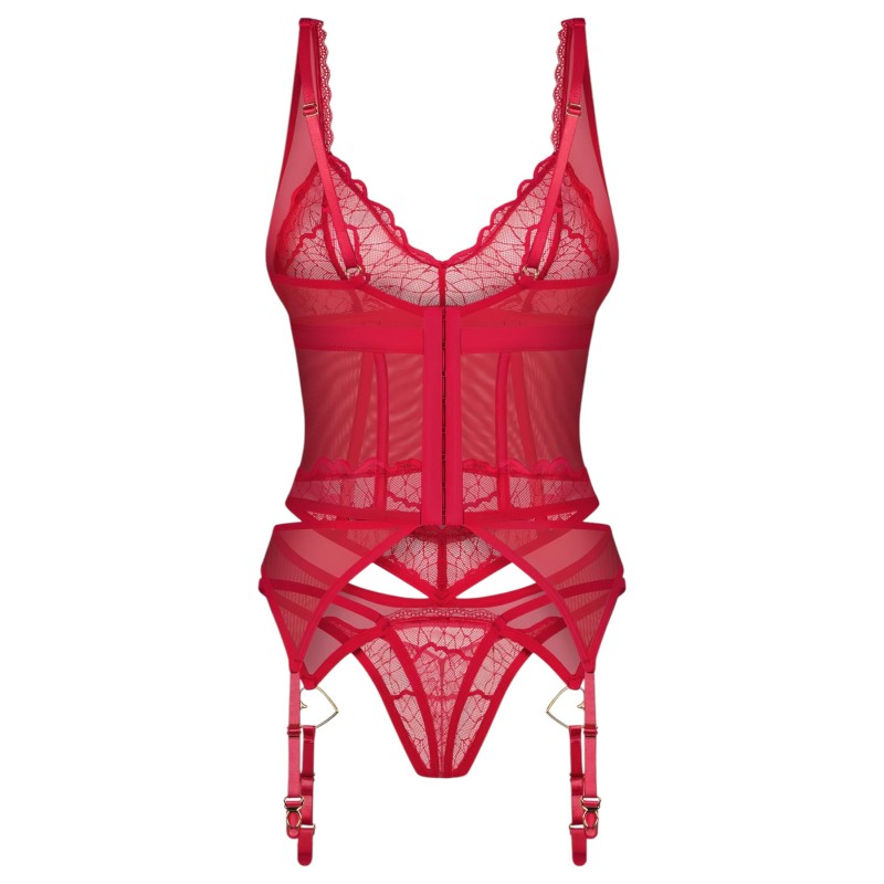 Obsessive Cupide Desir - átlátszó csipkés felső szett (piros) 108143 termék bemutató kép