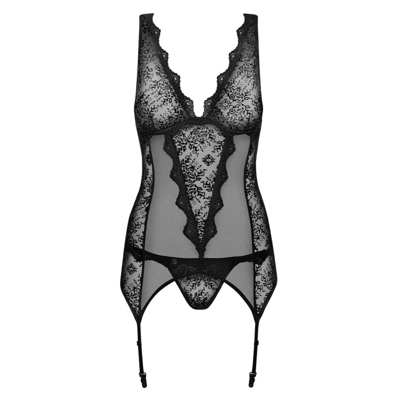 Obsessive Emperita - apró hímzéses felső és tanga (fekete) 27106 termék bemutató kép