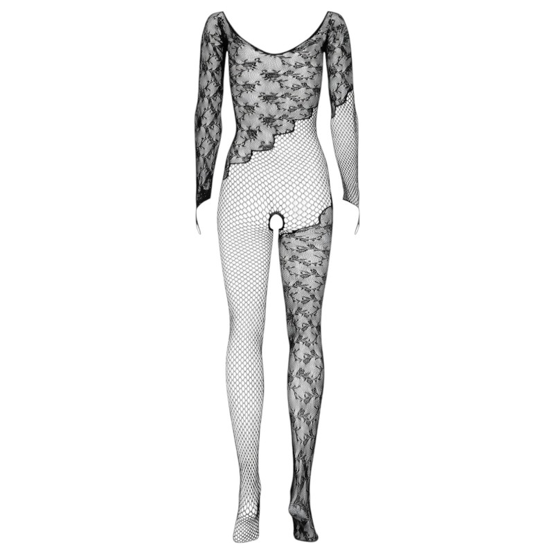 Obsessive F210 - rózsás, hosszúujjú necc overál - fekete (S-L) 115657 termék bemutató kép