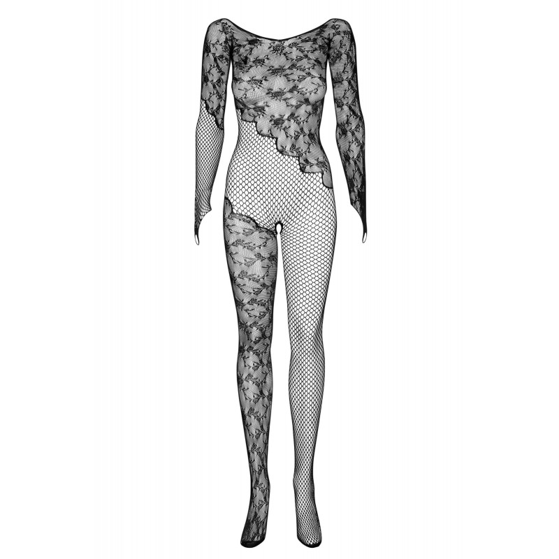 Obsessive F210 - rózsás, hosszúujjú necc overál - fekete (S-L) 22705 termék bemutató kép