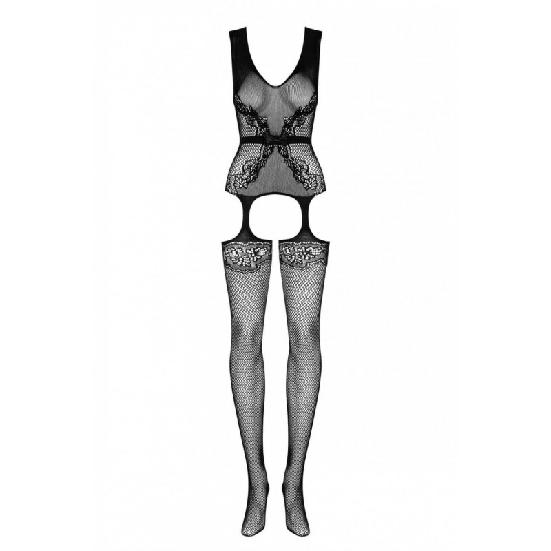 Obsessive F217 - szatén masnis, mintás necc szett (fekete) 65240 termék bemutató kép