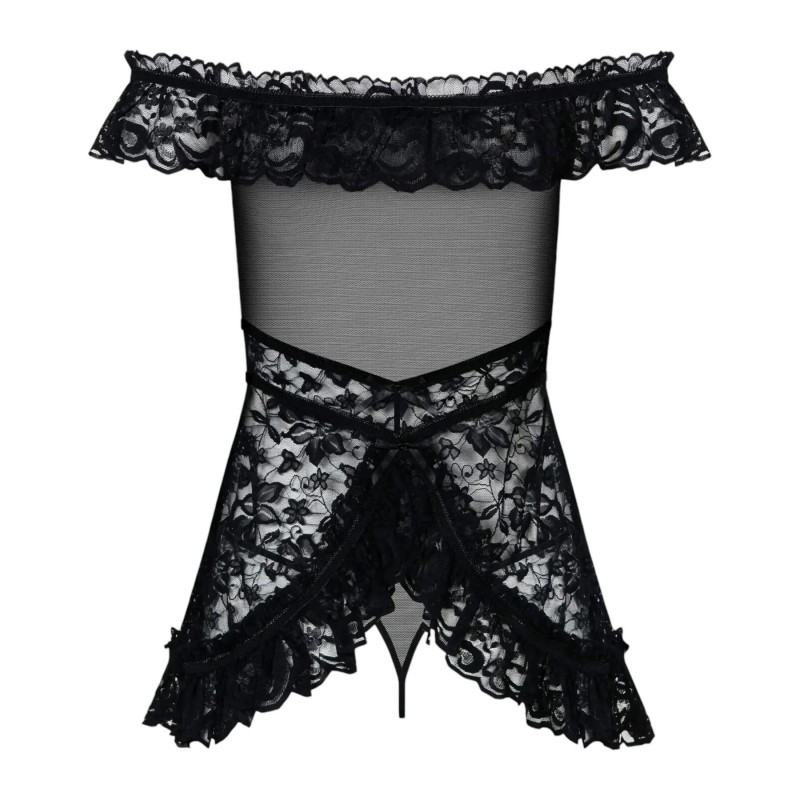 Obsessive Flores - fodros babydoll és tanga (fekete) 111064 termék bemutató kép