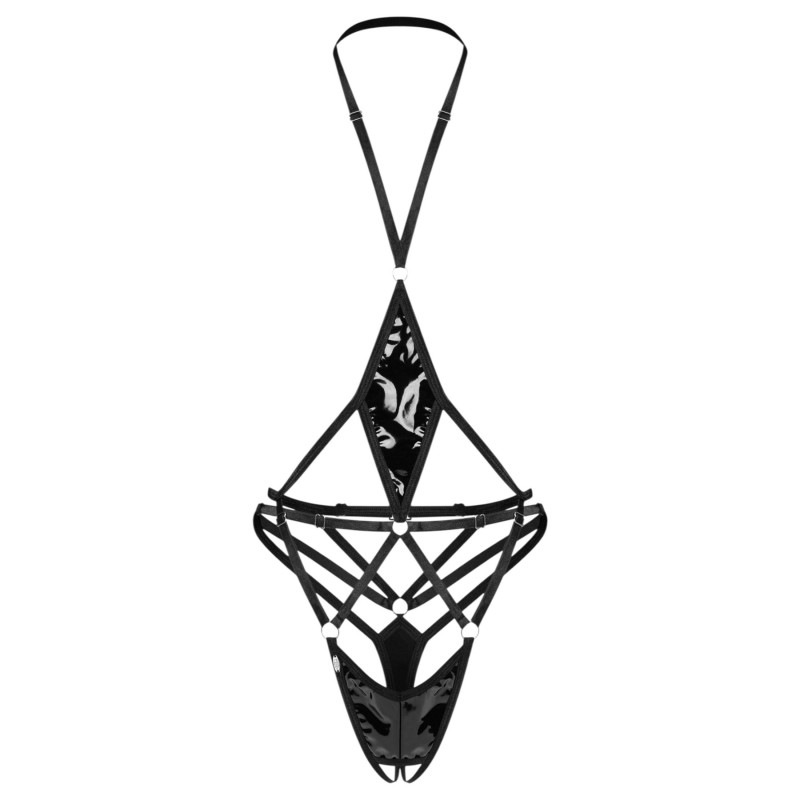 Obsessive Keira Lise - nyitott, pántos body (fekete) 124567 termék bemutató kép