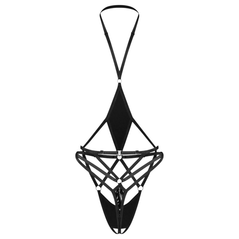 Obsessive Keira Lise - nyitott, pántos body (fekete) 124568 termék bemutató kép