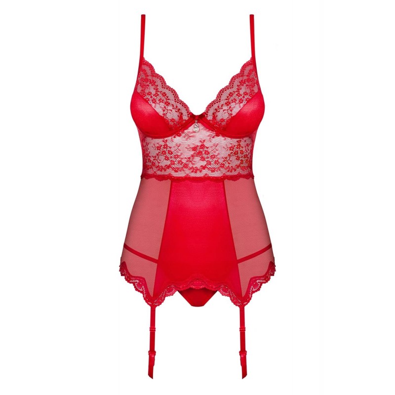 Obsessive Lovica - csipkés harisnyatartós felső és tanga (piros) 42617 termék bemutató kép