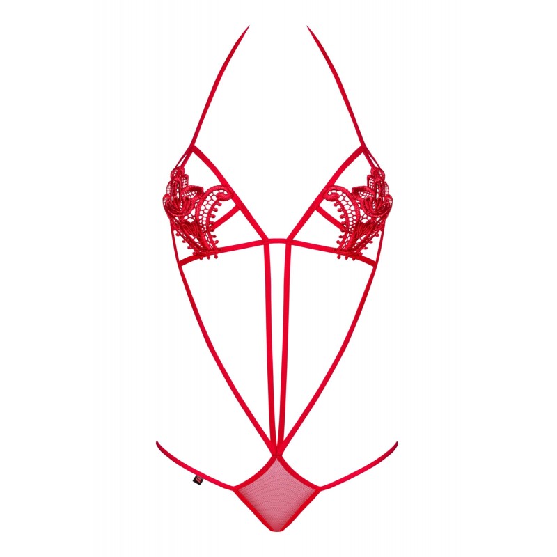 Obsessive Luiza - tulipános, pántos body - piros (S/M) 72219 termék bemutató kép