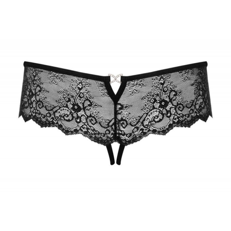 Obsessive Merossa - strasszos, nyitott női tanga - fekete 64931 termék bemutató kép