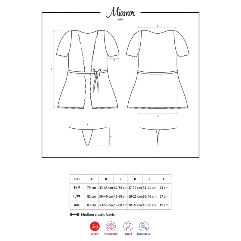 Obsessive Miamor Robe - csipkés ujjú köntös tangával (fehér) 111353 termék bemutató kép