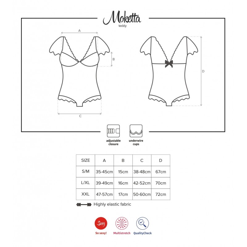 Obsessive Moketta - csipke fodros, csíkos body (fekete) 21954 termék bemutató kép