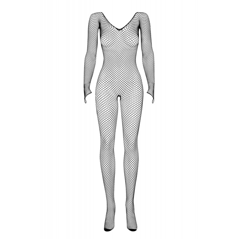 Obsessive N109 - hosszúujjú, nyitott necc overál - fekete (S-L) 22030 termék bemutató kép