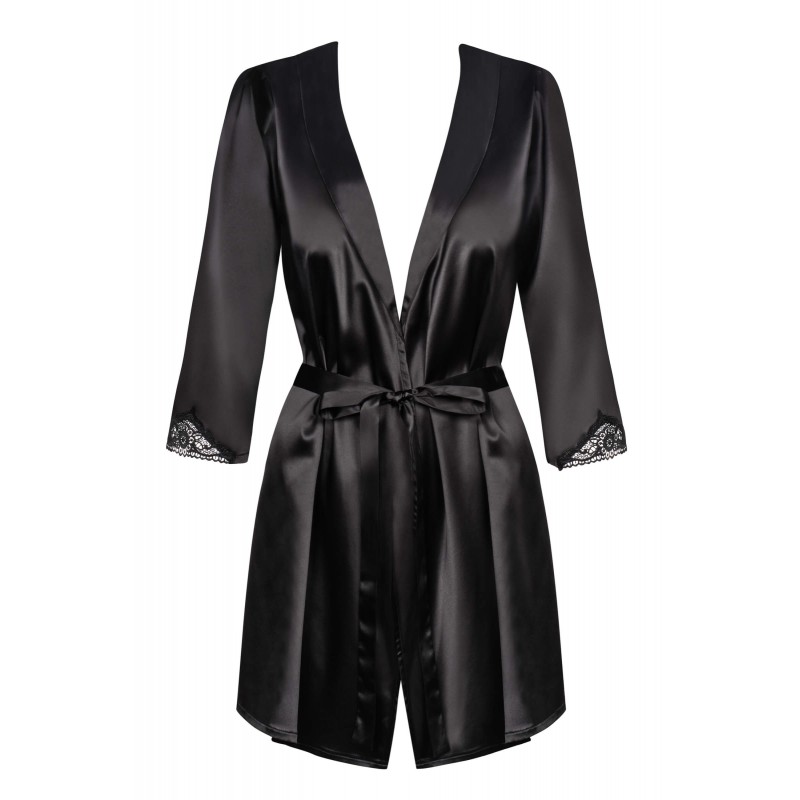 Obsessive Satinia Robe - szatén köntös szett (fekete) 21799 termék bemutató kép
