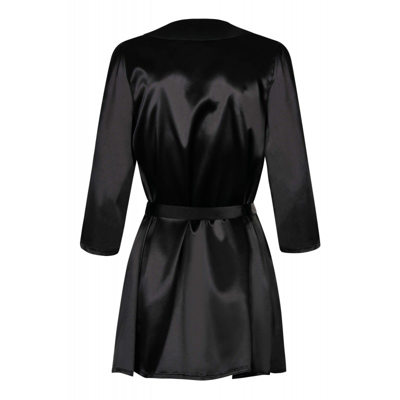 Obsessive Satinia Robe - rövid szatén köntös tangával (fekete) 21800 termék bemutató kép