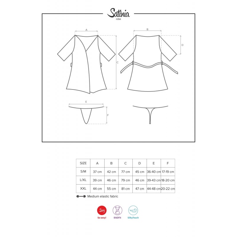 Obsessive Satinia Robe - szatén köntös szett (fekete) 57377 termék bemutató kép