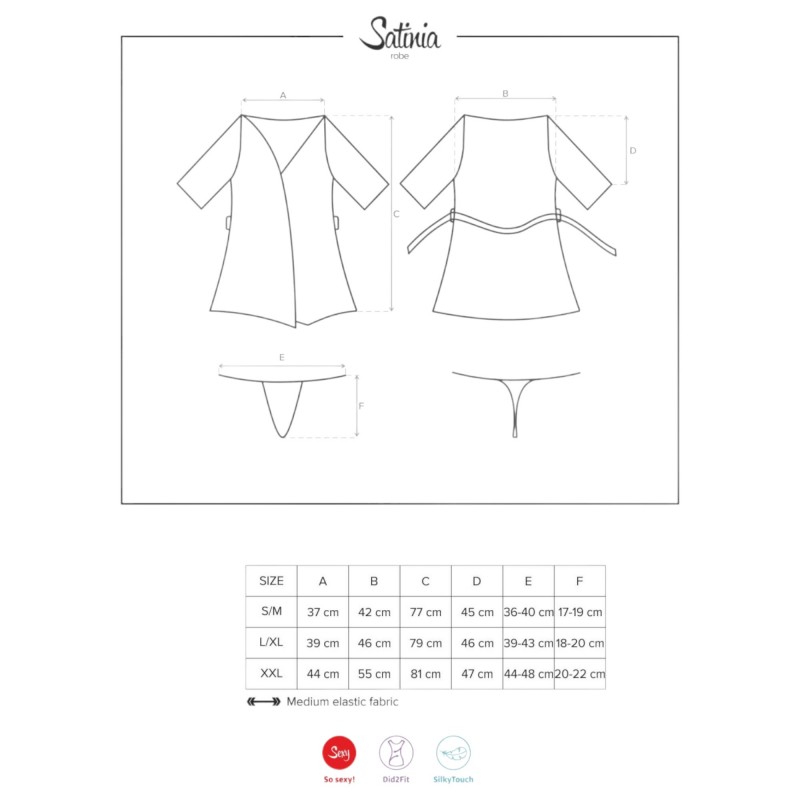 Obsessive Satinia Robe - szatén köntös szett (fekete) 92462 termék bemutató kép