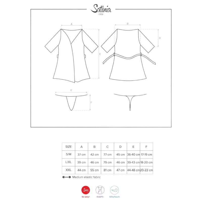 Obsessive Satinia Robe - szatén köntös szett (fekete) 98670 termék bemutató kép