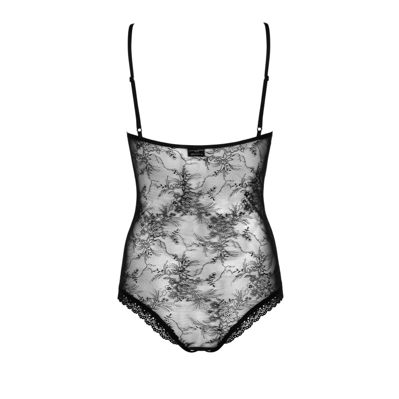 Obsessive Slevika - elöl fűzős, nyitott csipke body (fekete) 21948 termék bemutató kép