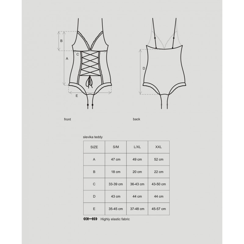 Obsessive Slevika - elöl fűzős, nyitott csipke body (fekete) 21949 termék bemutató kép