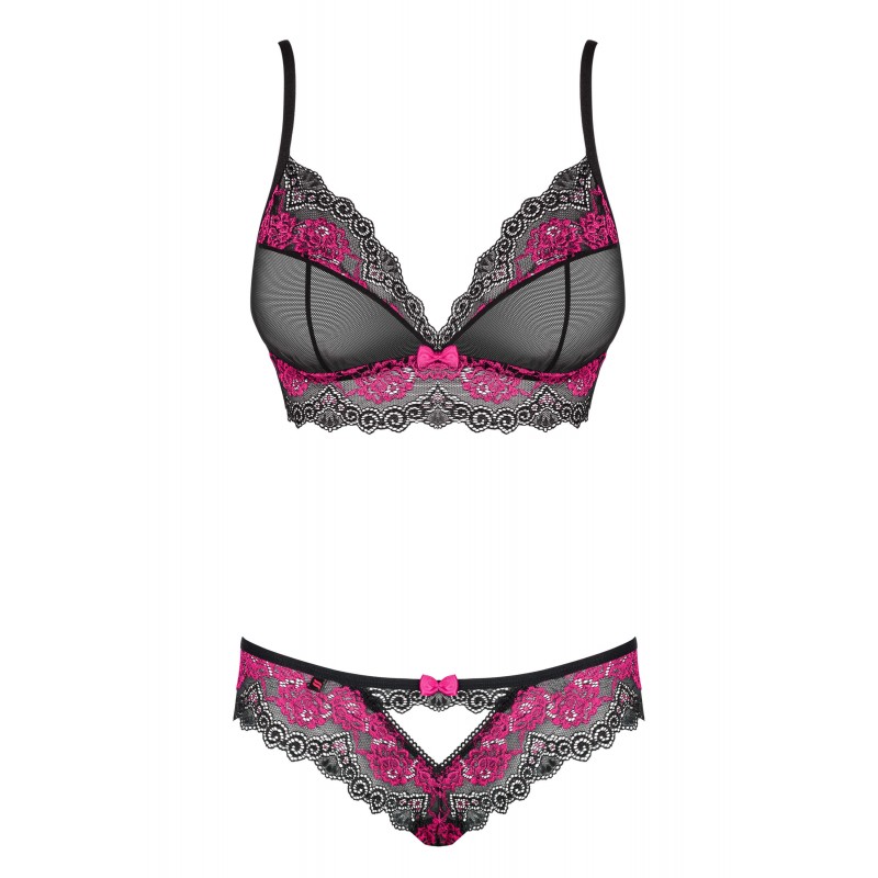 Obsessive Tulia - csipkés fehérnemű szett (fekete-pink) 42429 termék bemutató kép