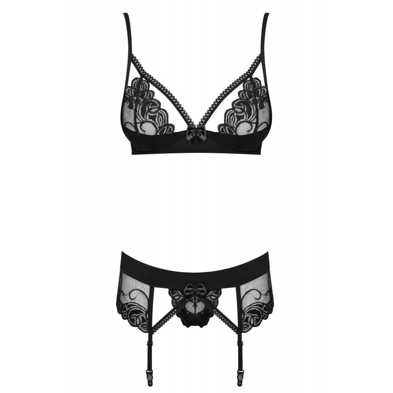 Obsessive Wonderia - hímzett csipke fehérnemű szett (fekete) 22692 termék bemutató kép