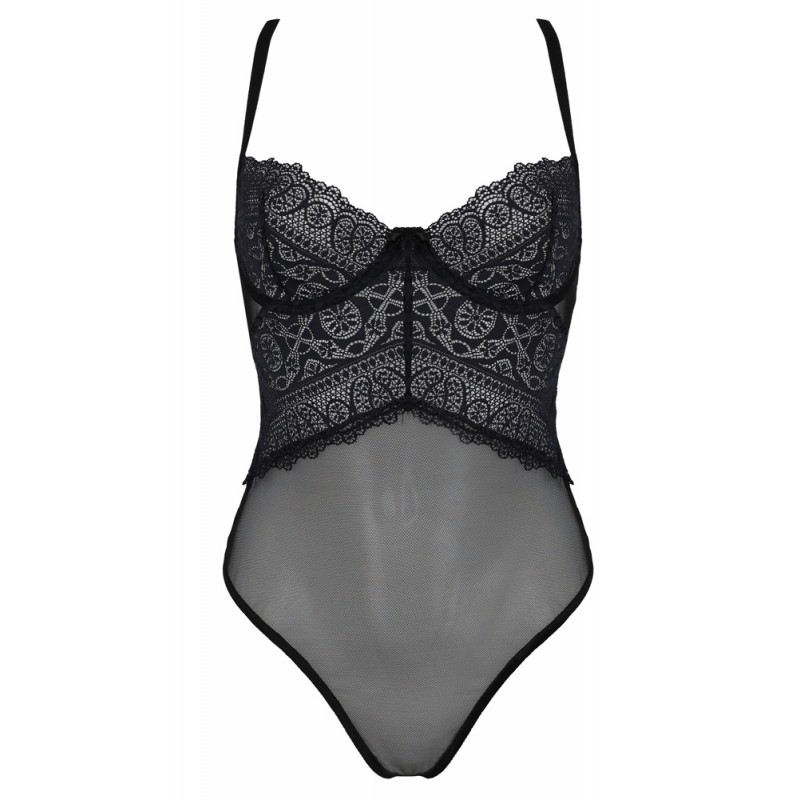 Passion Eco Kerria - áttetsző csipkés body (fekete) 56617 termék bemutató kép