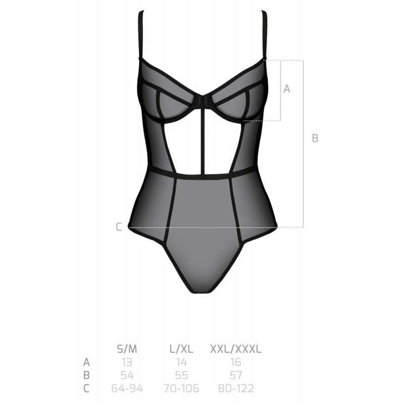 Passion Eco Varella - merevítős, áttetsző body (fekete) 56624 termék bemutató kép