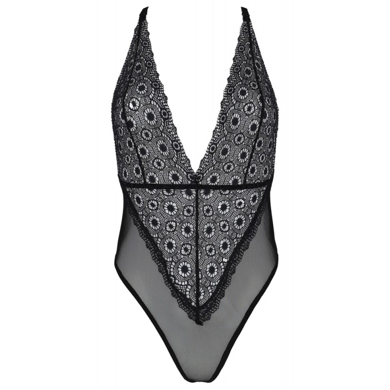 Passion Eco Zinnia - mélyen dekoltált, csipkés body (fekete) 54563 termék bemutató kép