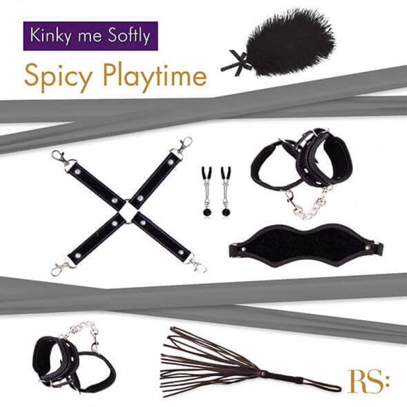 RS Soiree Kinky Me Softly - BDSM kötöző szett - fekete (7 részes) 50158 termék bemutató kép