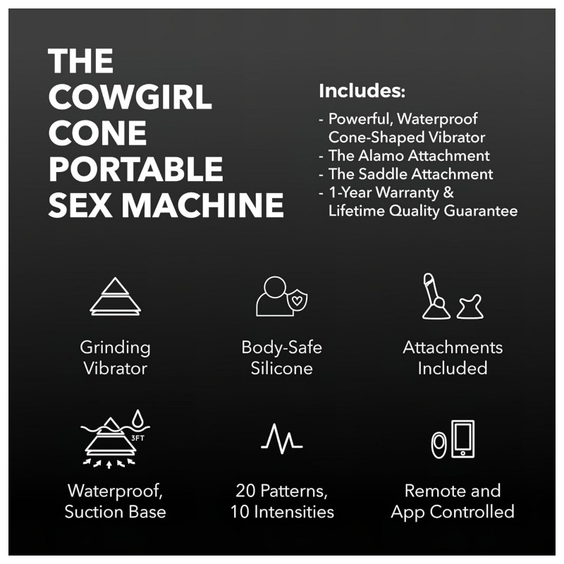 The Cowgirl Cone - okos szexgép különböző feltétekkel (fekete) 139460 termék bemutató kép