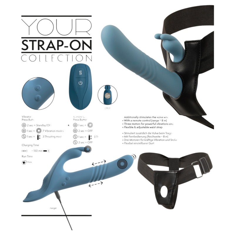 You2Toys - 3 részes felcsatolható nyuszis lökővibrátor távirányítóval (kék) 145057 termék bemutató kép